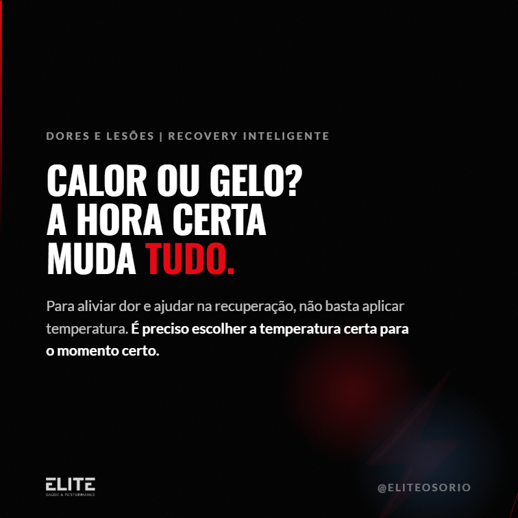 Carrossel da ELITE explicando quando usar calor ou gelo