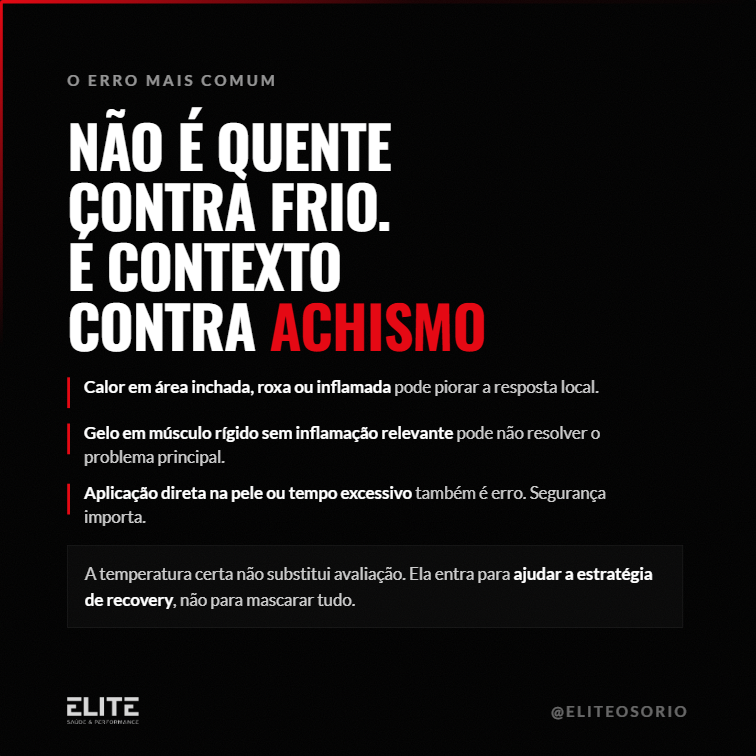 Slide da ELITE sobre erro de usar calor ou gelo no contexto errado